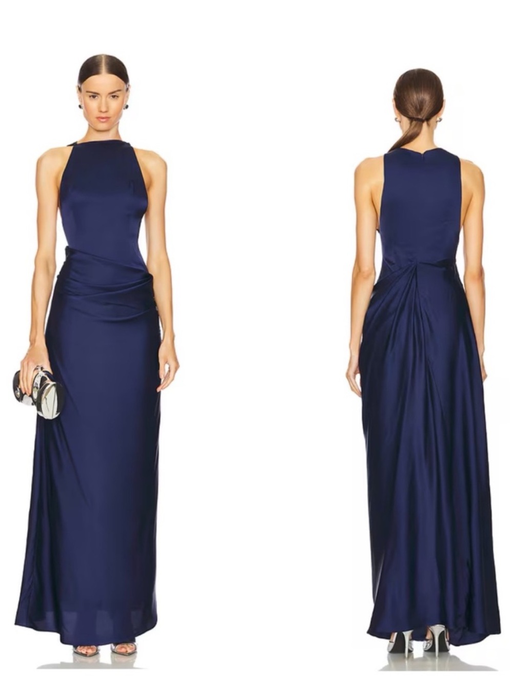 Ceren Ocak Satin Dress in Navy Blue